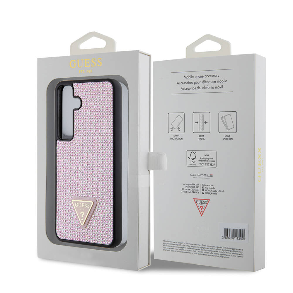 Galaxy S24 Kılıf Guess Orijinal Lisanslı Taşlı Arka Yüzey Üçgen Logolu Kılıf