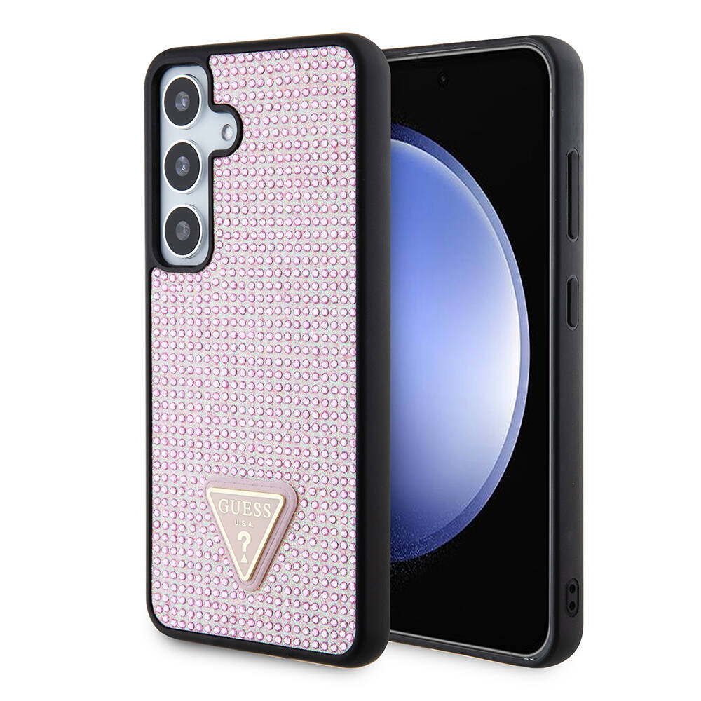 Galaxy S24 Kılıf Guess Orijinal Lisanslı Taşlı Arka Yüzey Üçgen Logolu Kılıf