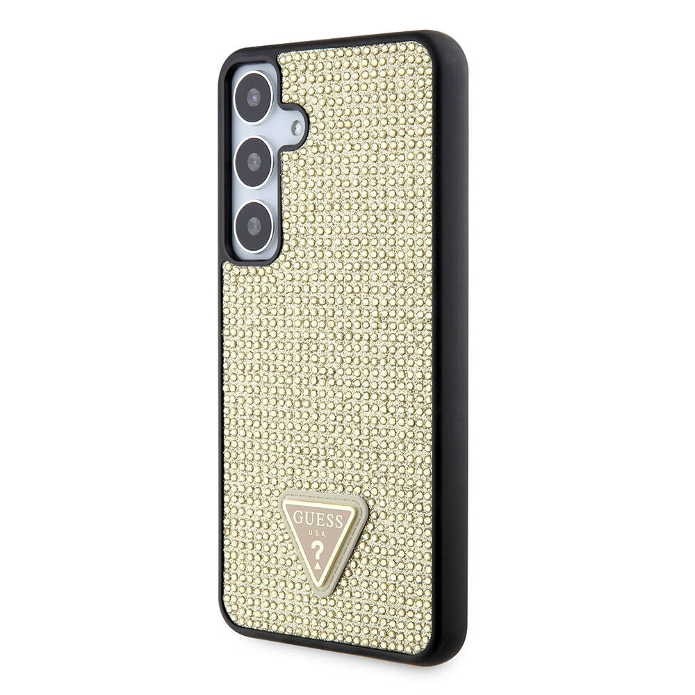 Galaxy S24 Kılıf Guess Orijinal Lisanslı Taşlı Arka Yüzey Üçgen Logolu Kılıf