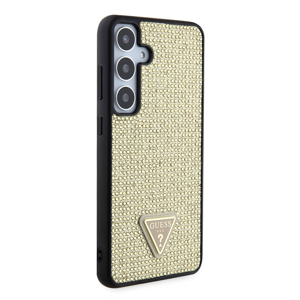 Galaxy S24 Kılıf Guess Orijinal Lisanslı Taşlı Arka Yüzey Üçgen Logolu Kılıf