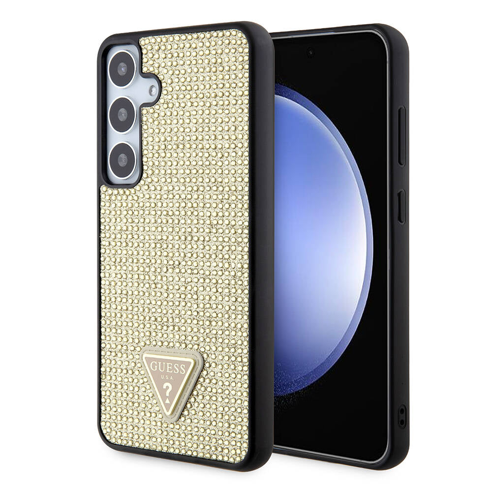 Galaxy S24 Kılıf Guess Orijinal Lisanslı Taşlı Arka Yüzey Üçgen Logolu Kılıf