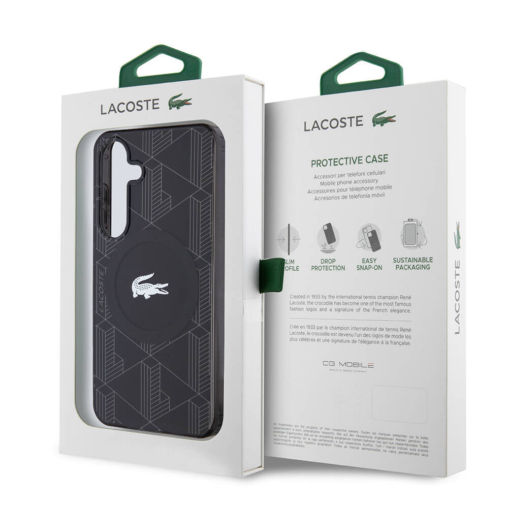 Galaxy S24 Kılıf Lacoste Orijinal Lisanslı M-safe Şarj Özellikli Çift Katmanlı Timsah Logolu Blend Monogram Kılıf