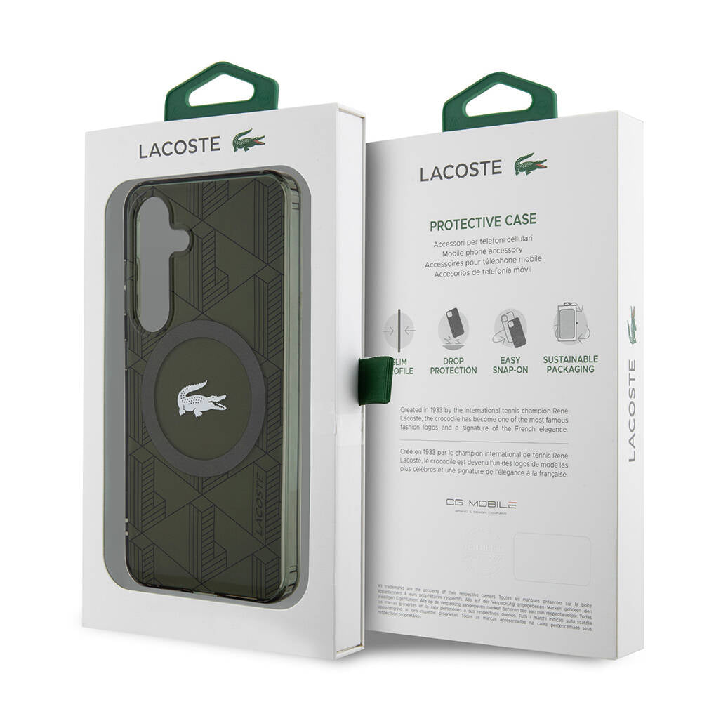 Galaxy S24 Kılıf Lacoste Orijinal Lisanslı M-safe Şarj Özellikli Çift Katmanlı Timsah Logolu Blend Monogram Kılıf