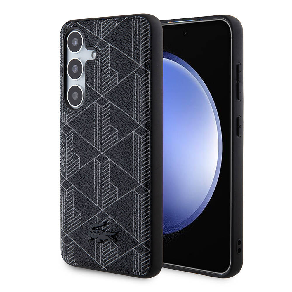 Galaxy S24 Kılıf Lacoste Orijinal Lisanslı M-safe Şarj Özellikli PU Deri Görünümlü Karışık Monogram Desenli Kılıf