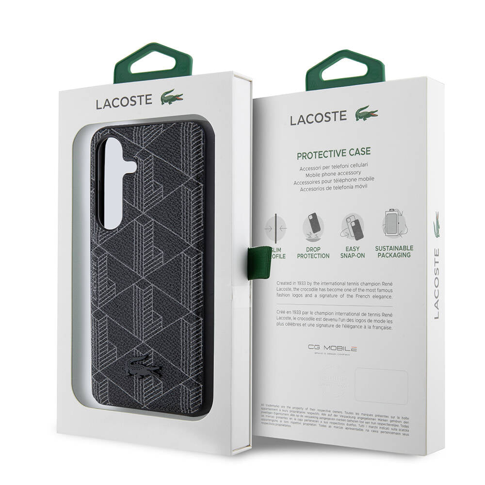 Galaxy S24 Kılıf Lacoste Orijinal Lisanslı M-safe Şarj Özellikli PU Deri Görünümlü Karışık Monogram Desenli Kılıf