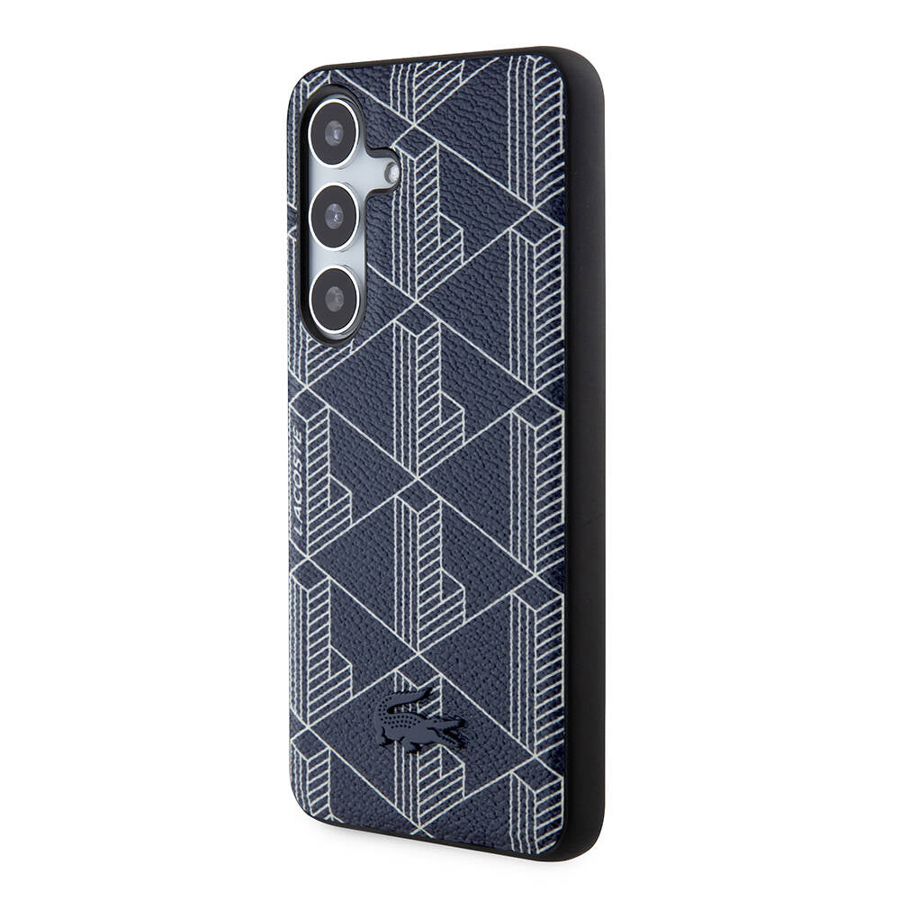 Galaxy S24 Kılıf Lacoste Orijinal Lisanslı M-safe Şarj Özellikli PU Deri Görünümlü Karışık Monogram Desenli Kılıf