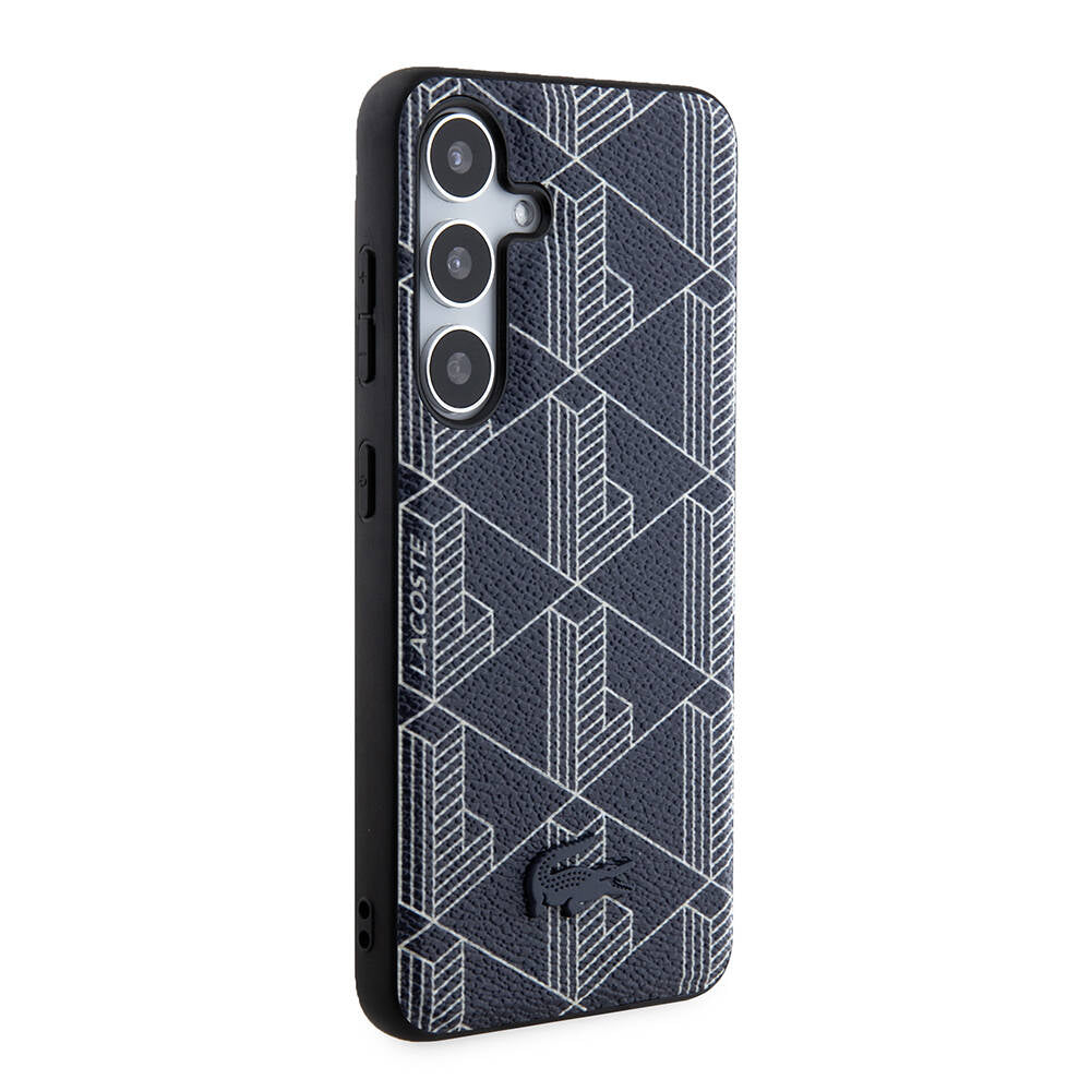 Galaxy S24 Kılıf Lacoste Orijinal Lisanslı M-safe Şarj Özellikli PU Deri Görünümlü Karışık Monogram Desenli Kılıf