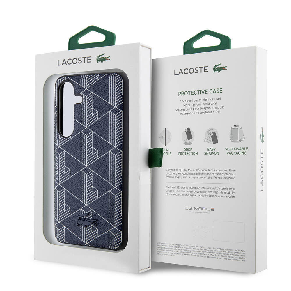 Galaxy S24 Kılıf Lacoste Orijinal Lisanslı M-safe Şarj Özellikli PU Deri Görünümlü Karışık Monogram Desenli Kılıf