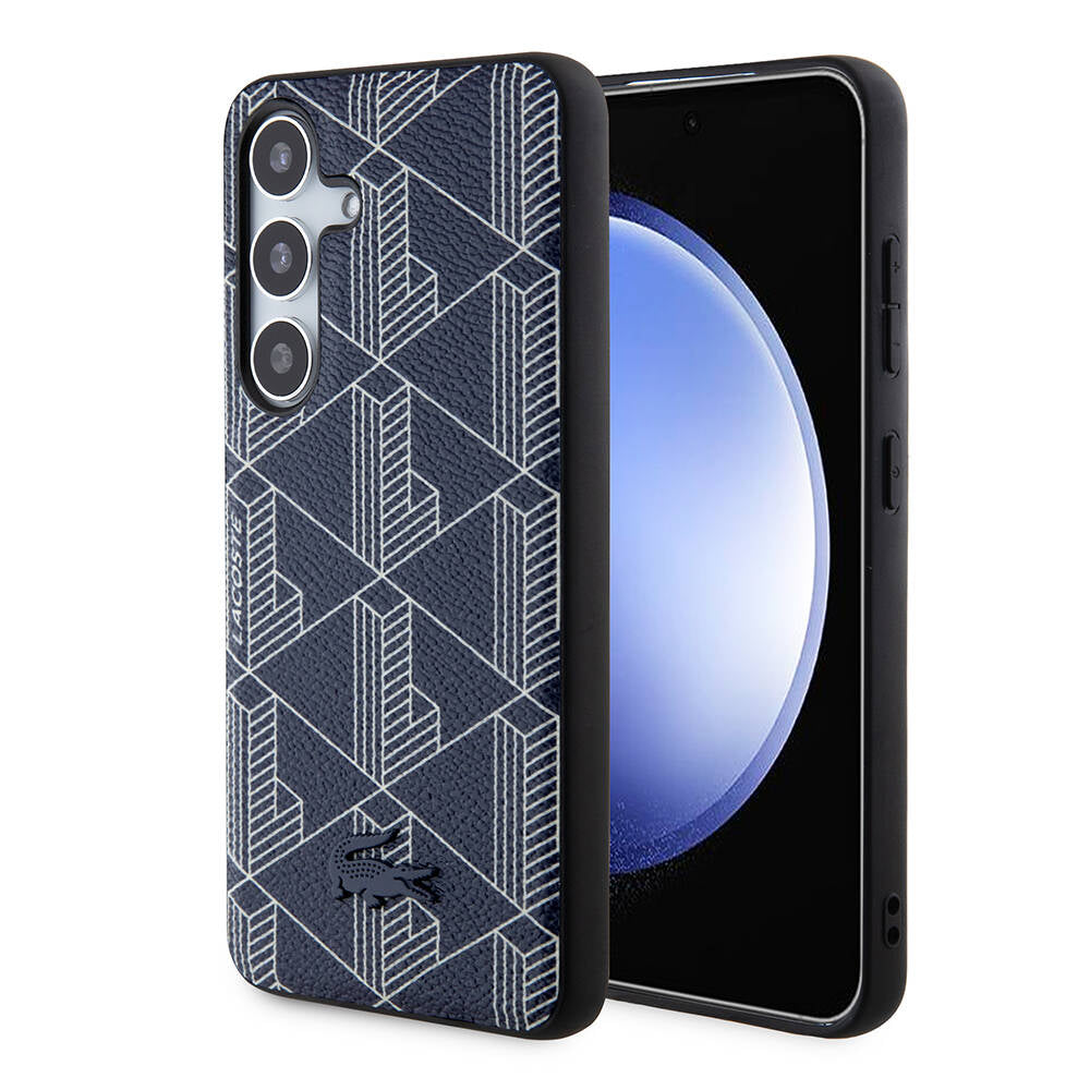 Galaxy S24 Kılıf Lacoste Orijinal Lisanslı M-safe Şarj Özellikli PU Deri Görünümlü Karışık Monogram Desenli Kılıf