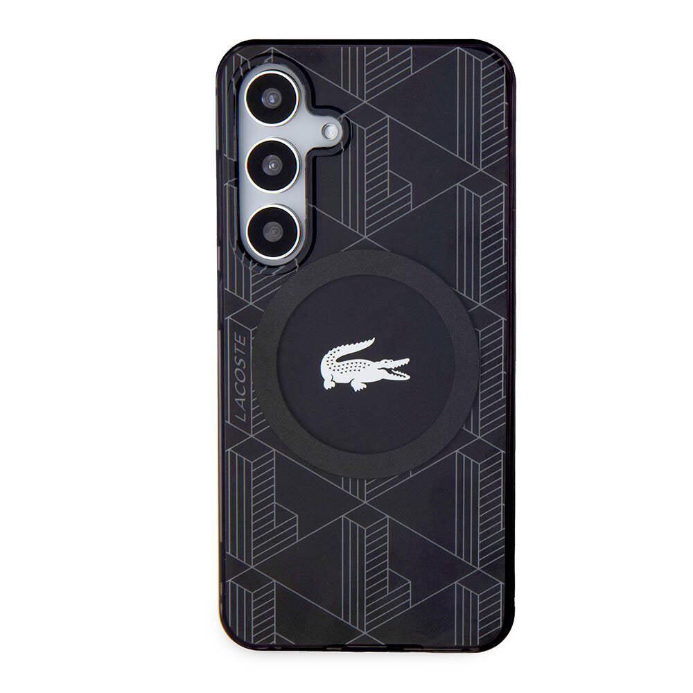 Galaxy S24 Kılıf Lacoste orijinal Lisanslı M-safe Şarj Özellikli Çift Katmanlı Timsah Logolu Blend Monogram Kılıf