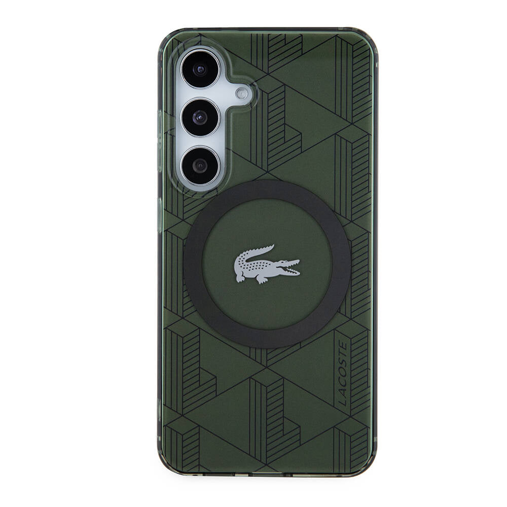 Galaxy S24 Kılıf Lacoste orijinal Lisanslı M-safe Şarj Özellikli Çift Katmanlı Timsah Logolu Blend Monogram Kılıf