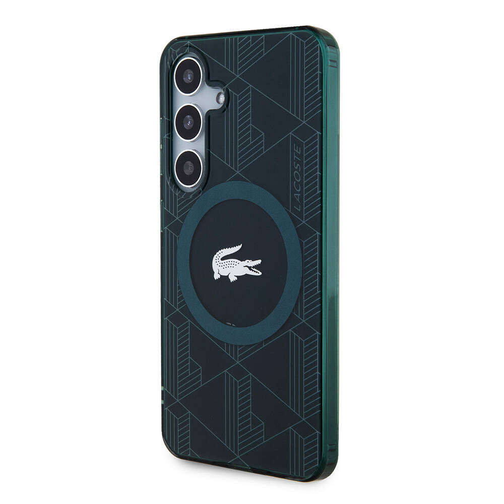 Galaxy S24 Kılıf Lacoste orijinal Lisanslı M-safe Şarj Özellikli Çift Katmanlı Timsah Logolu Blend Monogram Kılıf