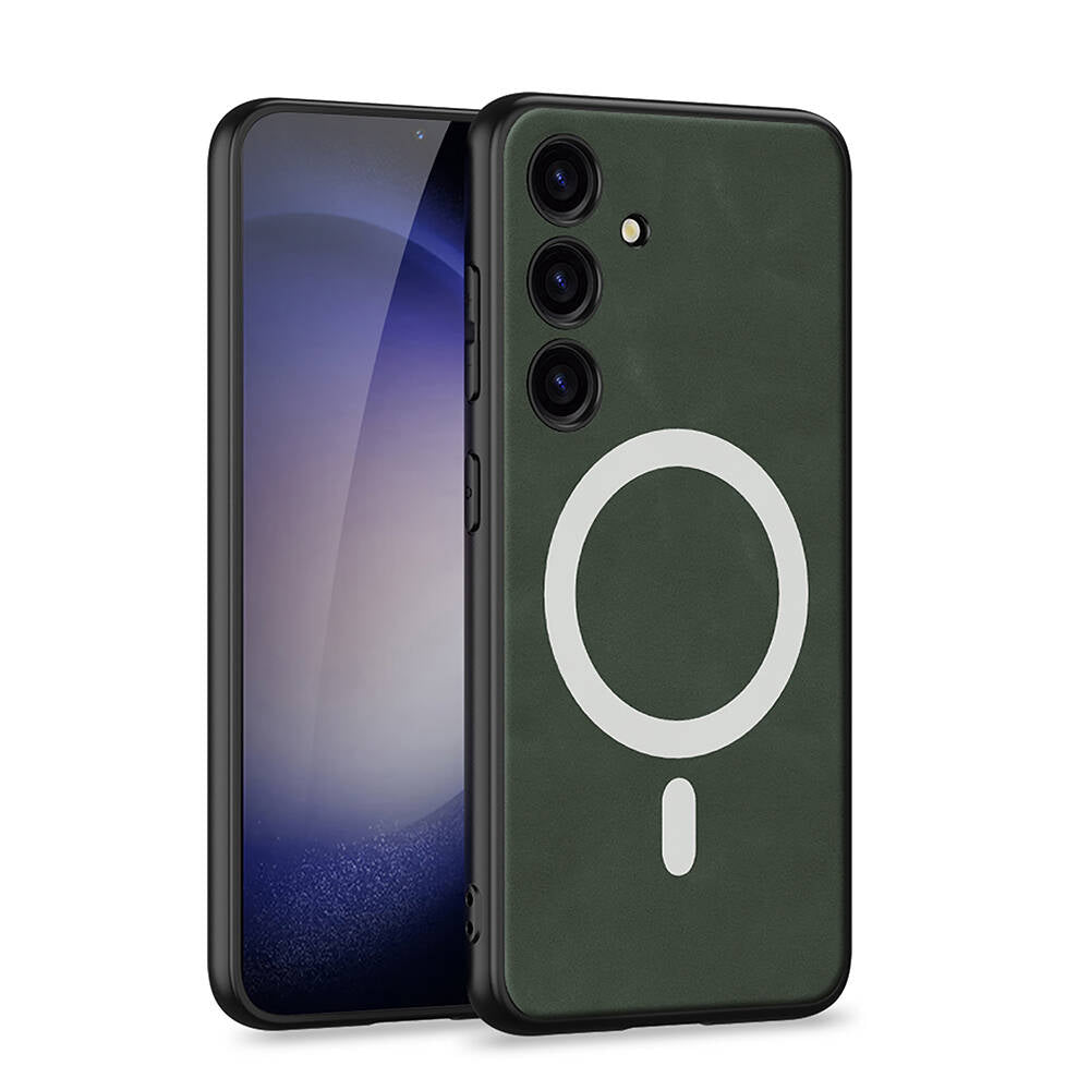 Galaxy S24 Kılıf M-safe Şarj Özellikli Deri Tasarımlı Zore Kıpta Nubuk Kılıf