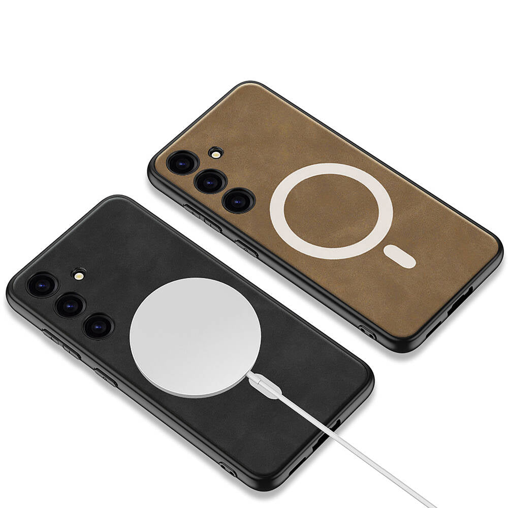 Galaxy S24 Kılıf M-safe Şarj Özellikli Deri Tasarımlı Zore Kıpta Nubuk Kılıf