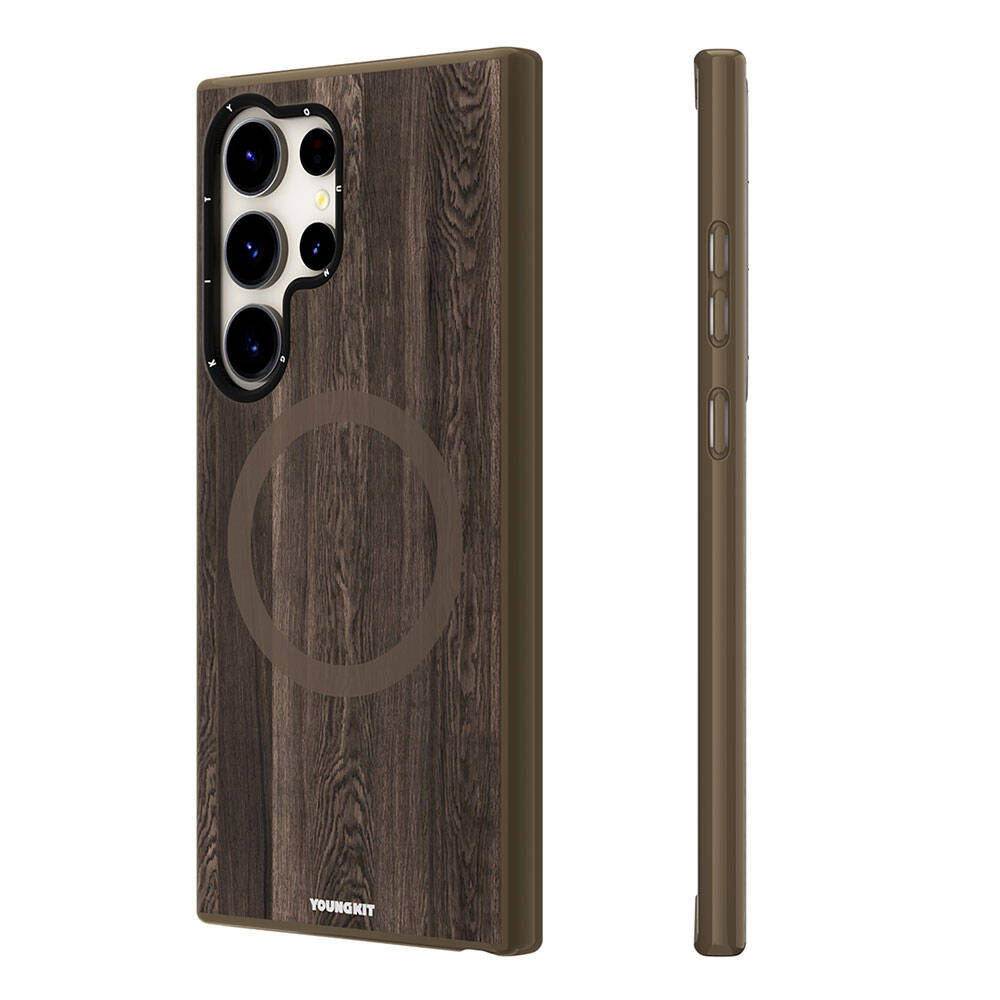 Galaxy S24 Ultra Kılıf M-safe Şarj Özellikli Sararmaya Dayanıklı Youngkit Wood Forest Serisi Kılıf