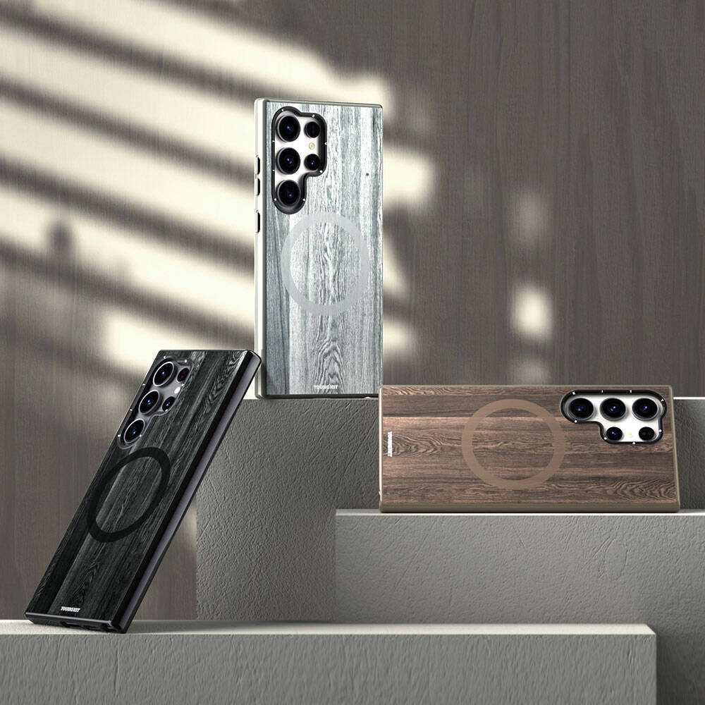 Galaxy S24 Ultra Kılıf M-safe Şarj Özellikli Sararmaya Dayanıklı Youngkit Wood Forest Serisi Kılıf