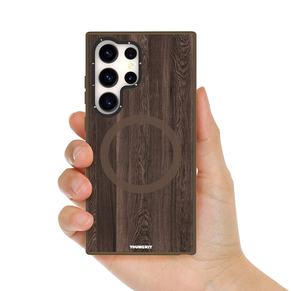 Galaxy S24 Ultra Kılıf M-safe Şarj Özellikli Sararmaya Dayanıklı Youngkit Wood Forest Serisi Kılıf