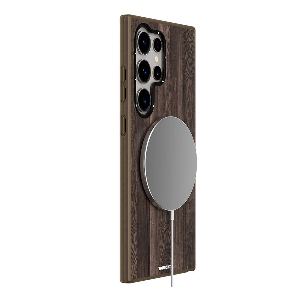 Galaxy S24 Ultra Kılıf M-safe Şarj Özellikli Sararmaya Dayanıklı Youngkit Wood Forest Serisi Kılıf