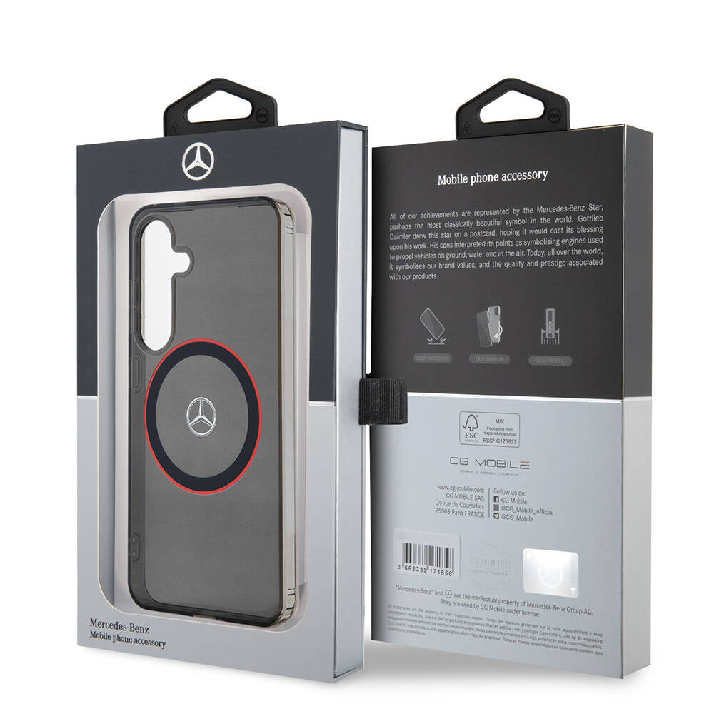 Galaxy S24 Kılıf Mercedes Benz orijinal Lisanslı M-safe Şarj Özellikli IML Yıldız Logolu Red Ring Kılıf