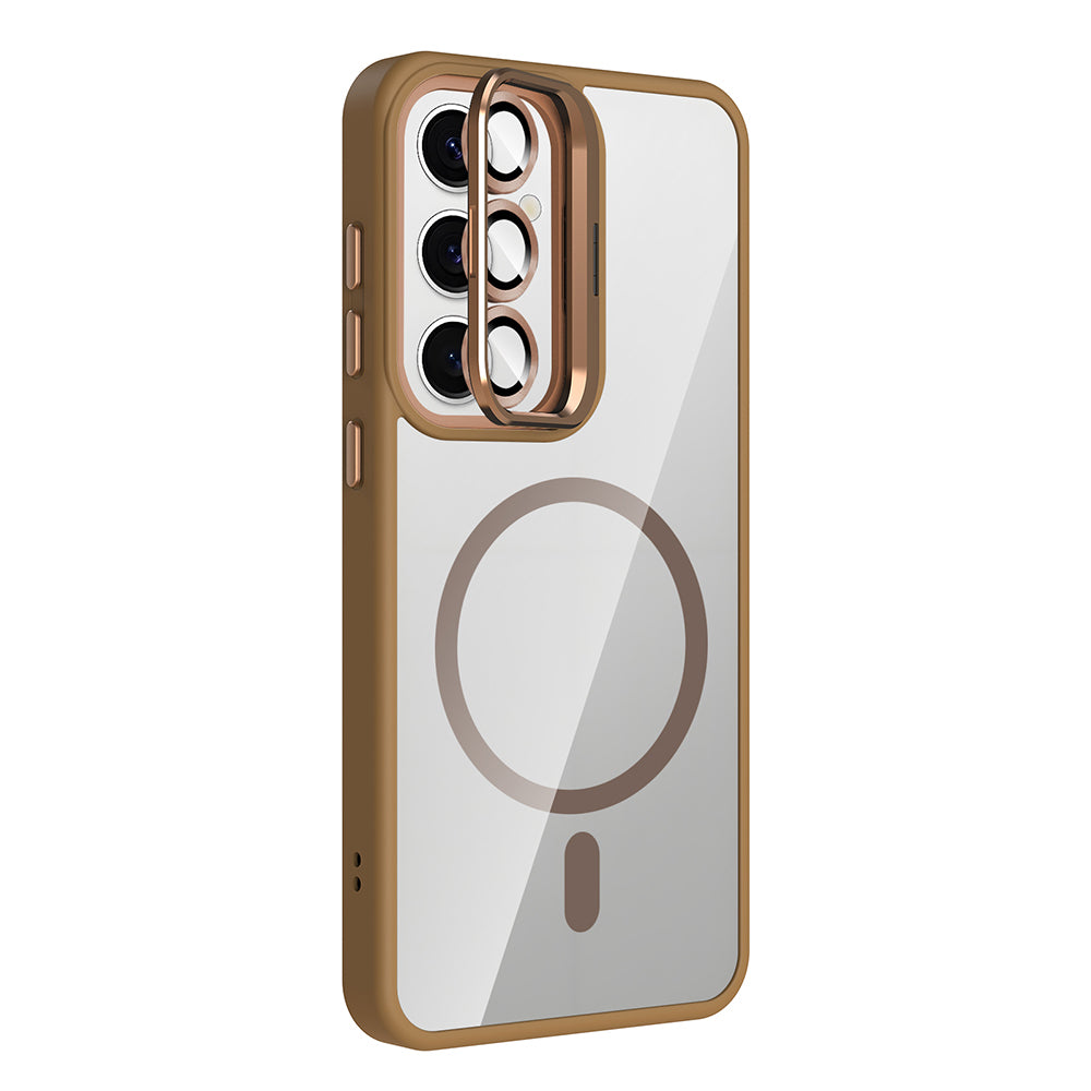 Galaxy S24 Kılıf Standlı ve Kamera Lens Hediyeli M-Safe Şarj Özellikli Zore Etro Kılıf