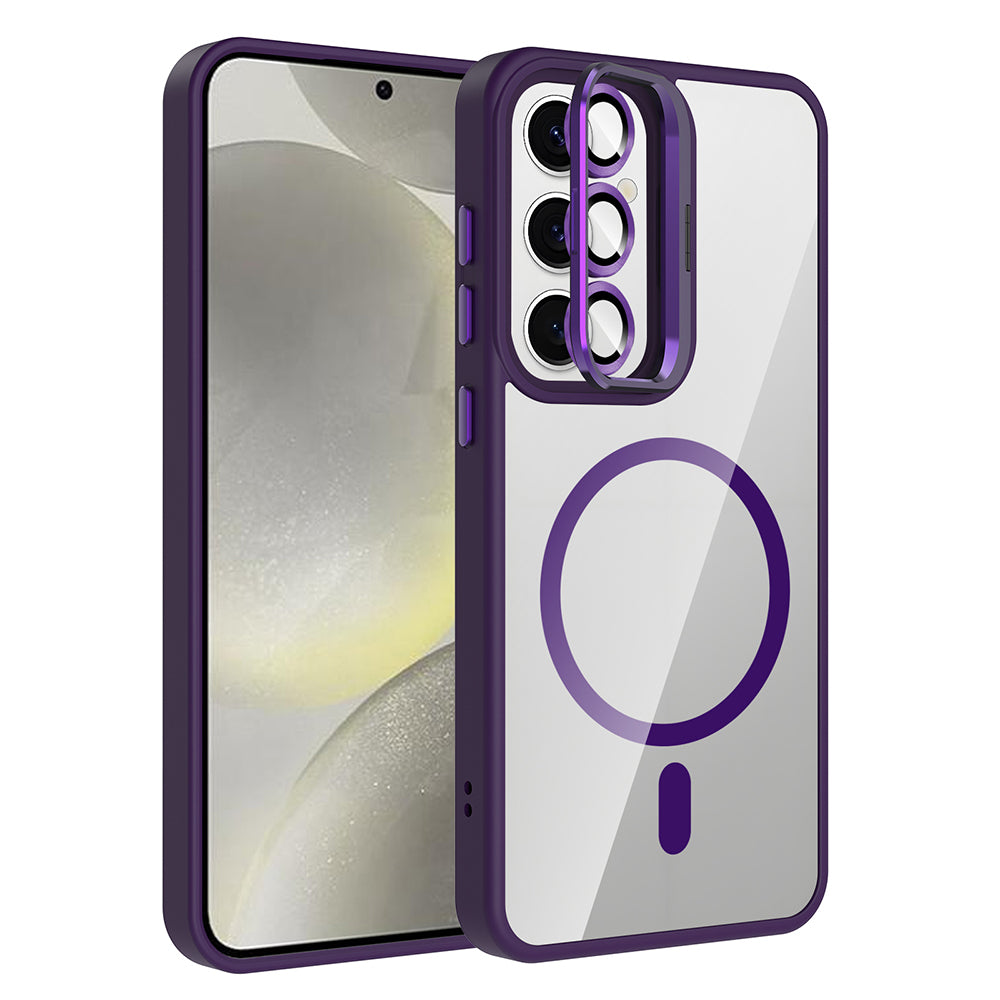 Galaxy S24 Kılıf Standlı ve Kamera Lens Hediyeli M-Safe Şarj Özellikli Zore Etro Kılıf