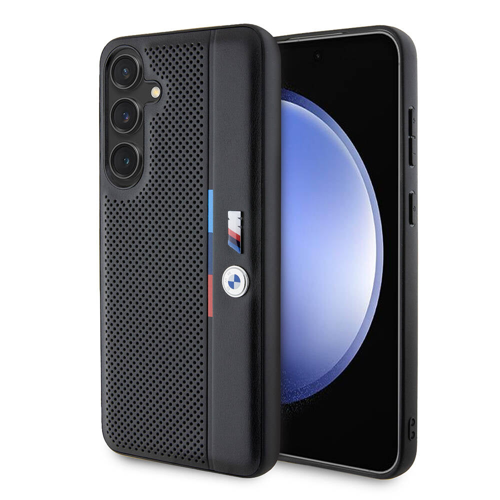 Galaxy S24 Plus Kılıf BMW Orijinal Lisanslı M Logolu Üç Renk Çizgili Delikli Detail Line Kılıf
