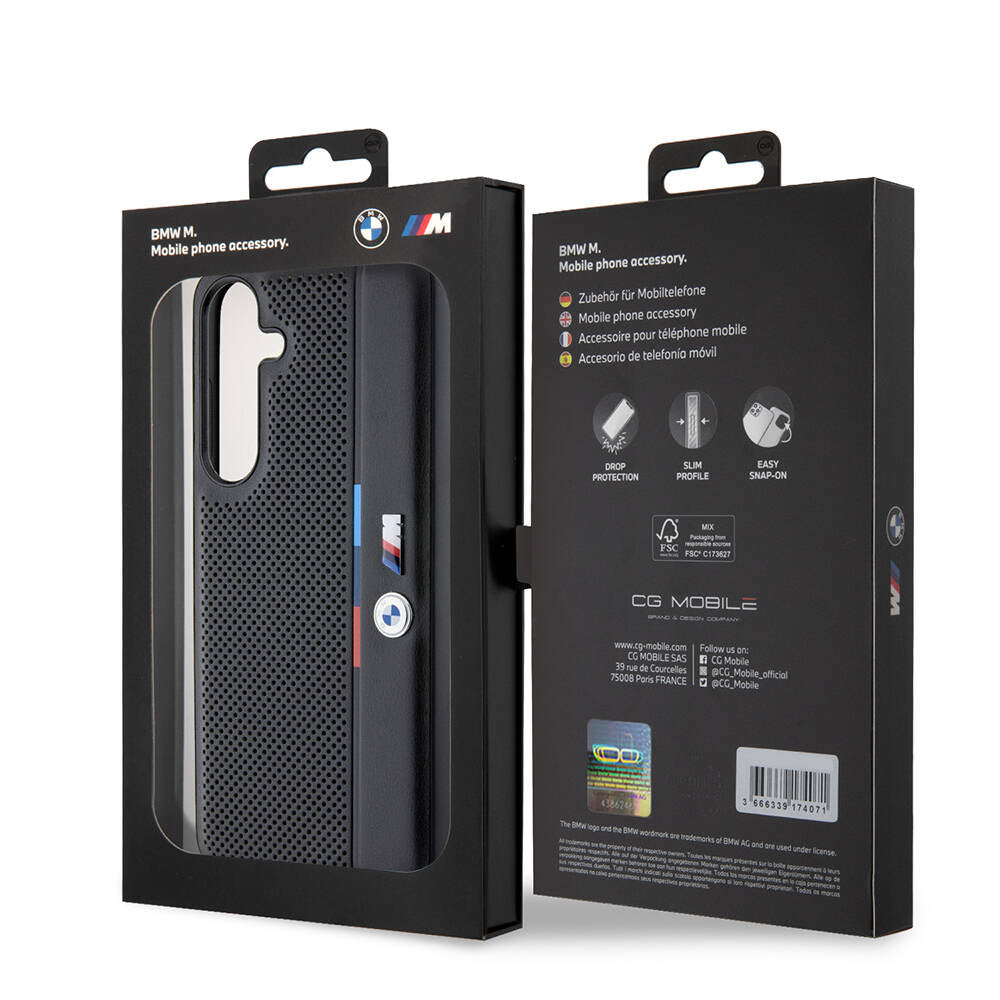 Galaxy S24 Plus Kılıf BMW Orijinal Lisanslı M Logolu Üç Renk Çizgili Delikli Detail Line Kılıf