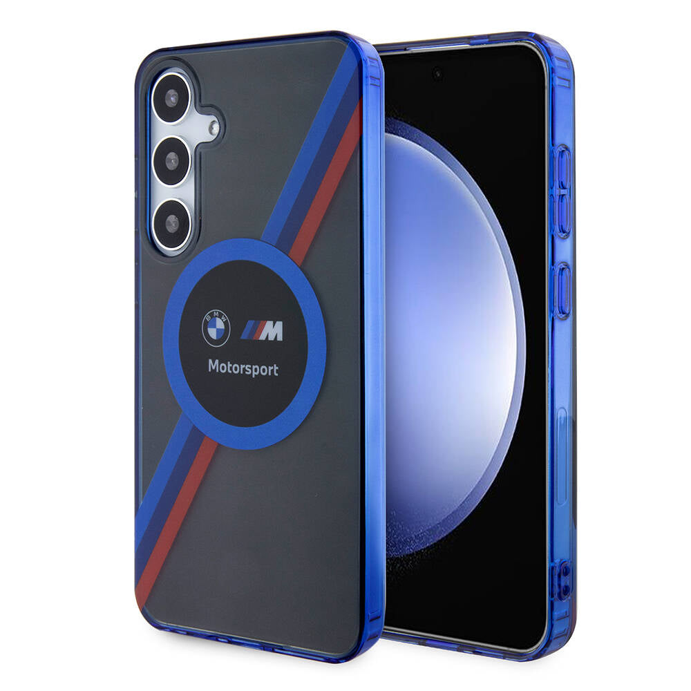 Galaxy S24 Plus Kılıf BMW Orijinal Lisanslı M Logolu Üç Renk Çizgili Motorsport Circle Kılıf