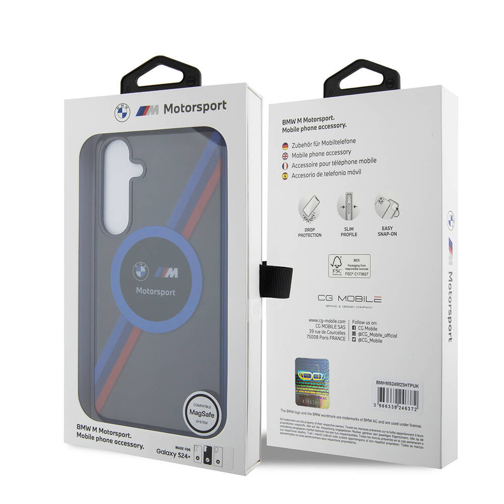 Galaxy S24 Plus Kılıf BMW Orijinal Lisanslı M Logolu Üç Renk Çizgili Motorsport Circle Kılıf