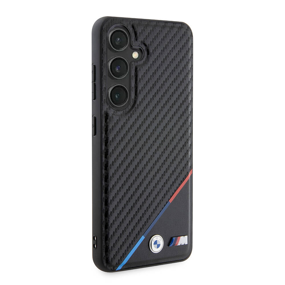 Galaxy S24 Plus Kılıf BMW Orijinal Lisanslı M-safe Şarj Özellikli M Logolu Üç Çizgili PU Karbon Kılıf