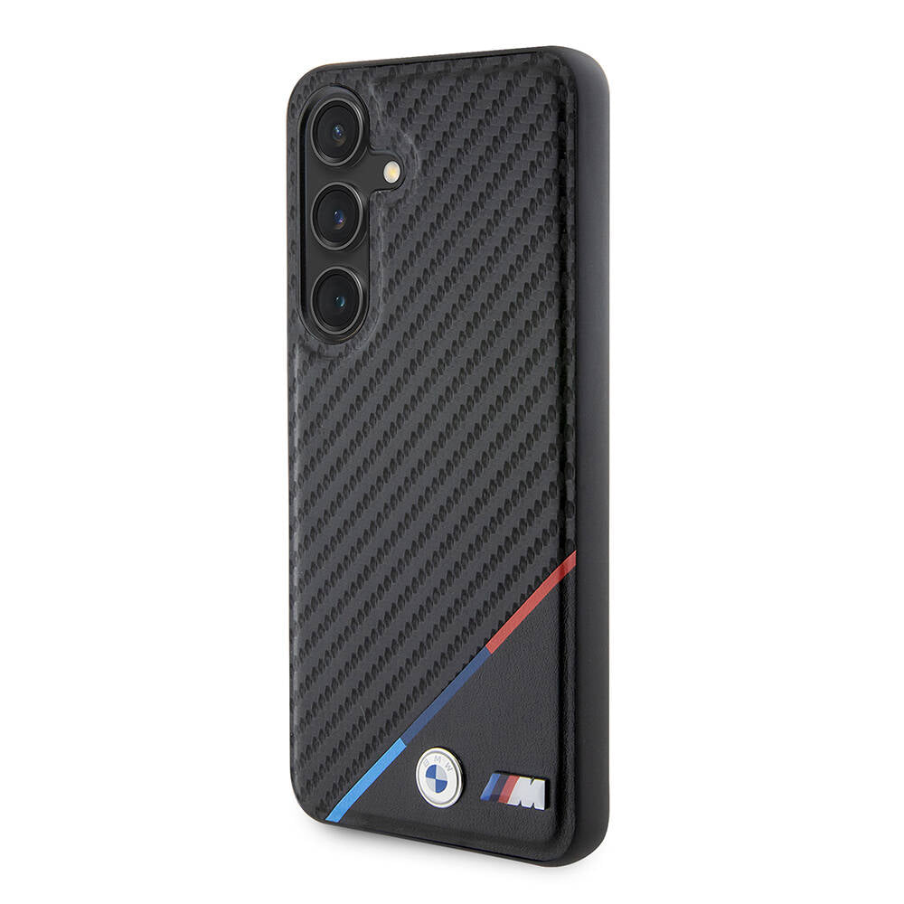 Galaxy S24 Plus Kılıf BMW Orijinal Lisanslı M-safe Şarj Özellikli M Logolu Üç Çizgili PU Karbon Kılıf