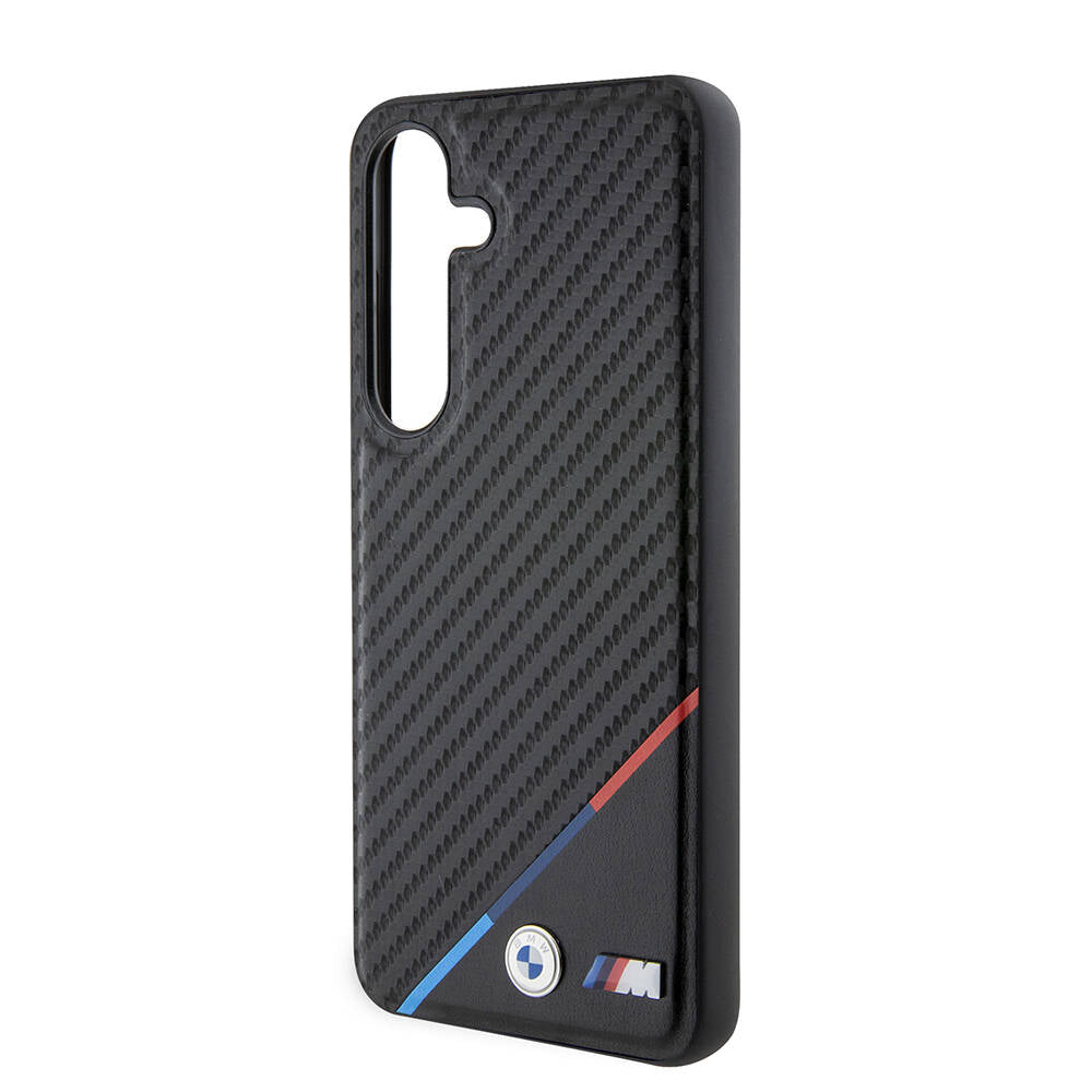Galaxy S24 Plus Kılıf BMW Orijinal Lisanslı M-safe Şarj Özellikli M Logolu Üç Çizgili PU Karbon Kılıf