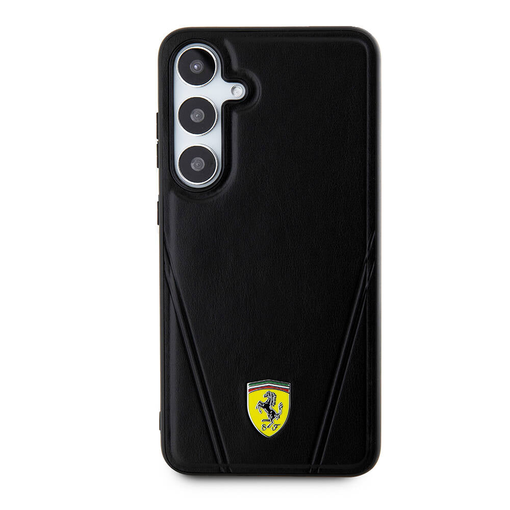 Galaxy S24 Plus Kılıf Ferrari orijinal Lisanslı M-safe Şarj Özellikli Sıcak Baskı V Çizgili Deri Kılıf
