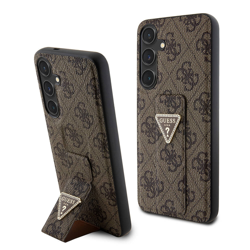 Galaxy S24 Plus Kılıf Guess Orijinal Lisanslı 4G Desenli Üçgen Logolu Standlı Deri Kılıf