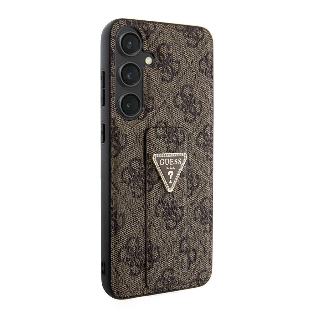 Galaxy S24 Plus Kılıf Guess Orijinal Lisanslı 4G Desenli Üçgen Logolu Standlı Deri Kılıf