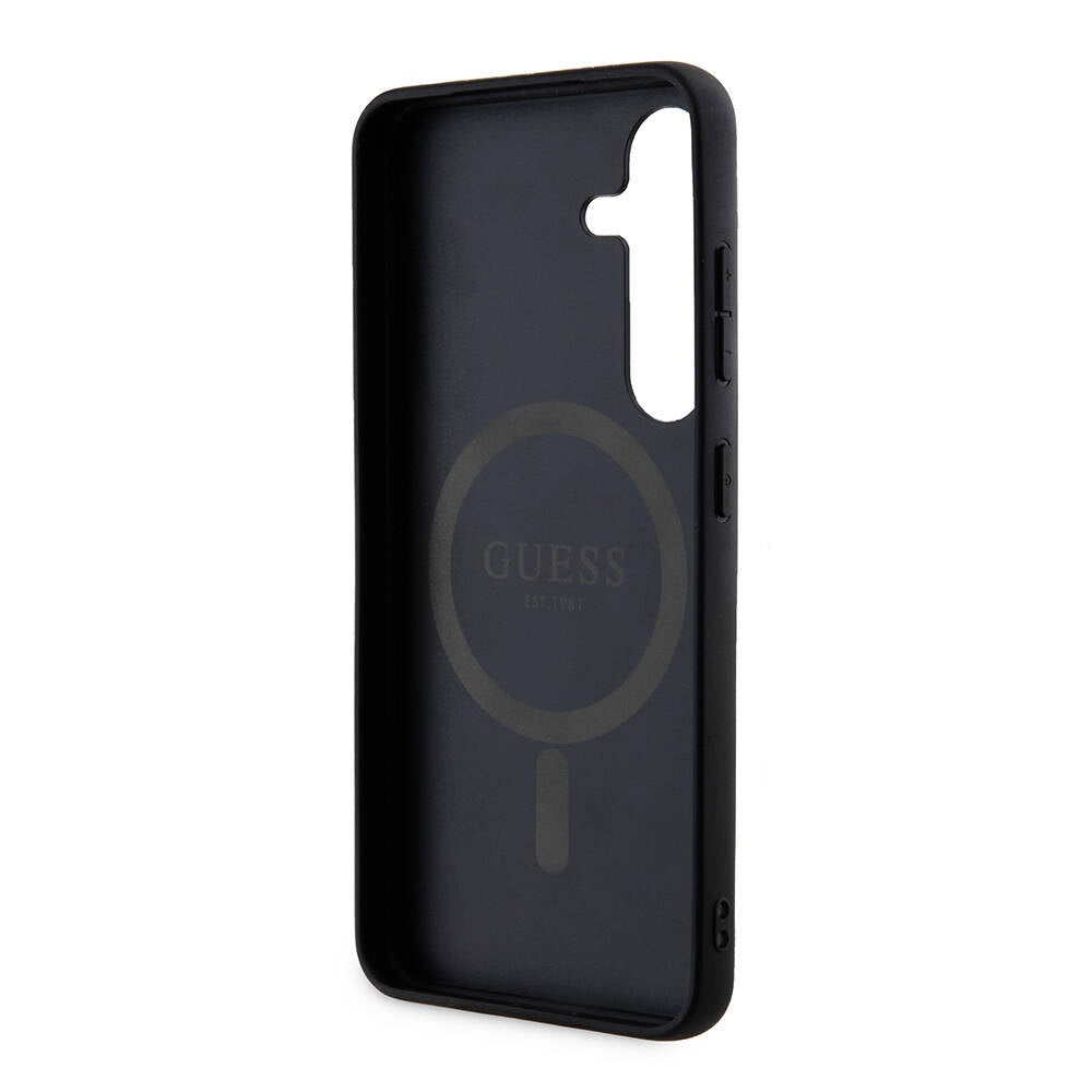 Galaxy S24 Plus Kılıf Guess Orijinal Lisanslı M-safe Şarj Özellikli PU Halkalı 4G Desenli Yazı Logolu Kılıf