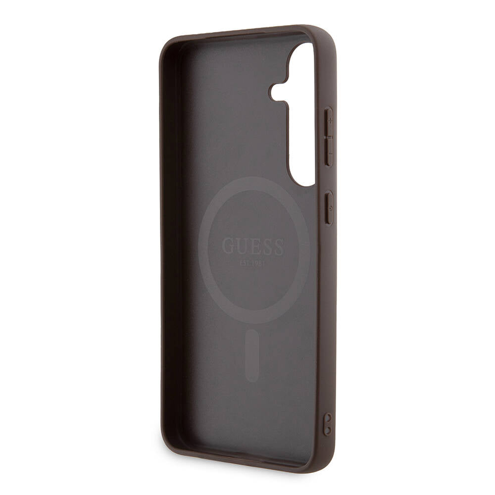 Galaxy S24 Plus Kılıf Guess Orijinal Lisanslı M-safe Şarj Özellikli PU Halkalı 4G Desenli Yazı Logolu Kılıf