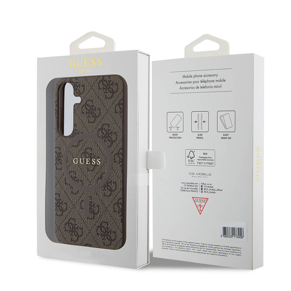 Galaxy S24 Plus Kılıf Guess Orijinal Lisanslı M-safe Şarj Özellikli PU Halkalı 4G Desenli Yazı Logolu Kılıf