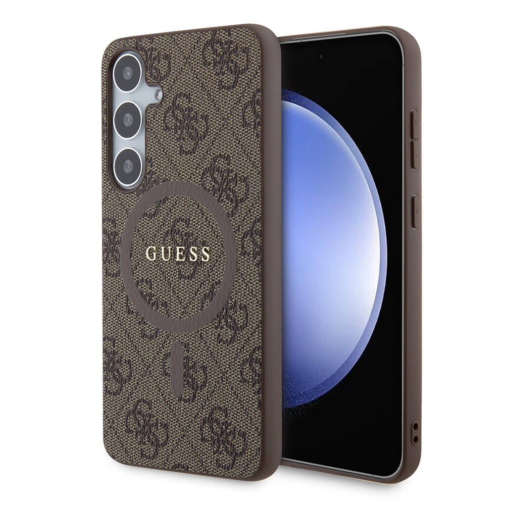 Galaxy S24 Plus Kılıf Guess Orijinal Lisanslı M-safe Şarj Özellikli PU Halkalı 4G Desenli Yazı Logolu Kılıf