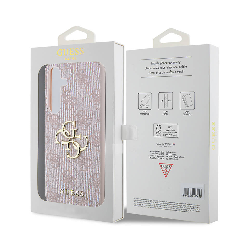 Galaxy S24 Plus Kılıf Guess Orijinal Lisanslı PU Deri Yazı ve 4G Metal Logolu Desenli Kılıf