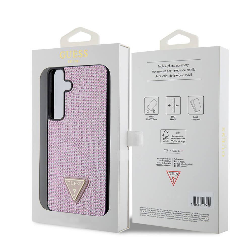 Galaxy S24 Plus Kılıf Guess Orijinal Lisanslı Taşlı Arka Yüzey Üçgen Logolu Kılıf