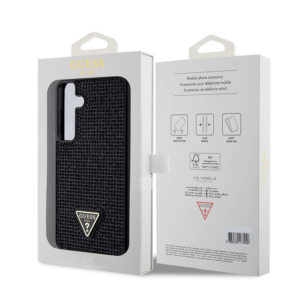 Galaxy S24 Plus Kılıf Guess Orijinal Lisanslı Taşlı Arka Yüzey Üçgen Logolu Kılıf