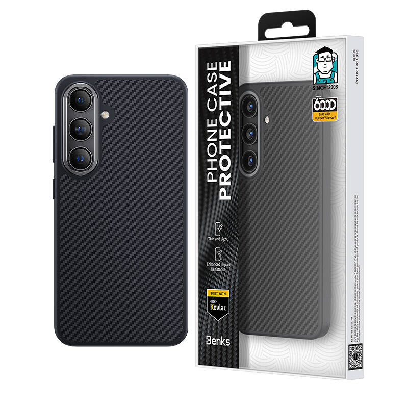 Galaxy S24 Plus Kılıf Karbon Fiber M-safe Şarj Özellikli Benks Hybrid ArmorPro 600D Kevlar Kılıf