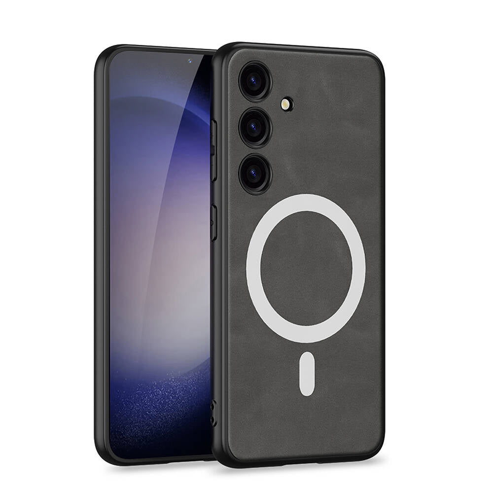 Galaxy S24 Plus Kılıf M-safe Şarj Özellikli Deri Tasarımlı Zore Kıpta Nubuk Kılıf