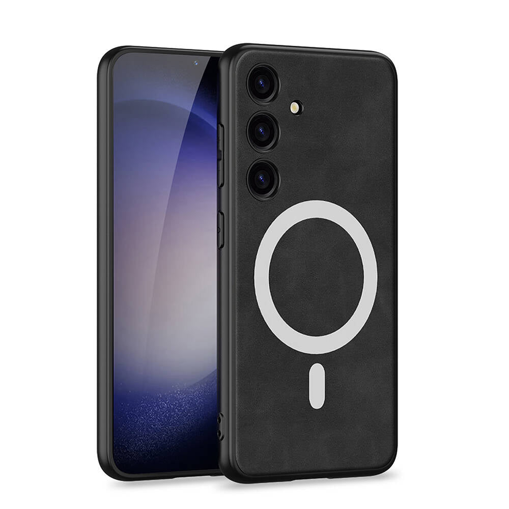 Galaxy S24 Plus Kılıf M-safe Şarj Özellikli Deri Tasarımlı Zore Kıpta Nubuk Kılıf