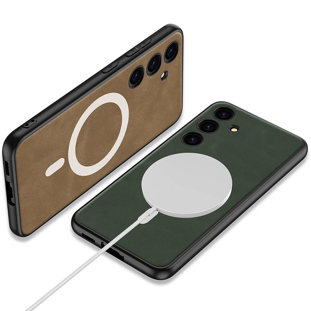 Galaxy S24 Plus Kılıf M-safe Şarj Özellikli Deri Tasarımlı Zore Kıpta Nubuk Kılıf