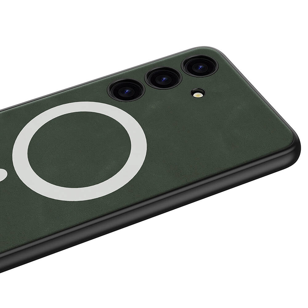 Galaxy S24 Plus Kılıf M-safe Şarj Özellikli Deri Tasarımlı Zore Kıpta Nubuk Kılıf