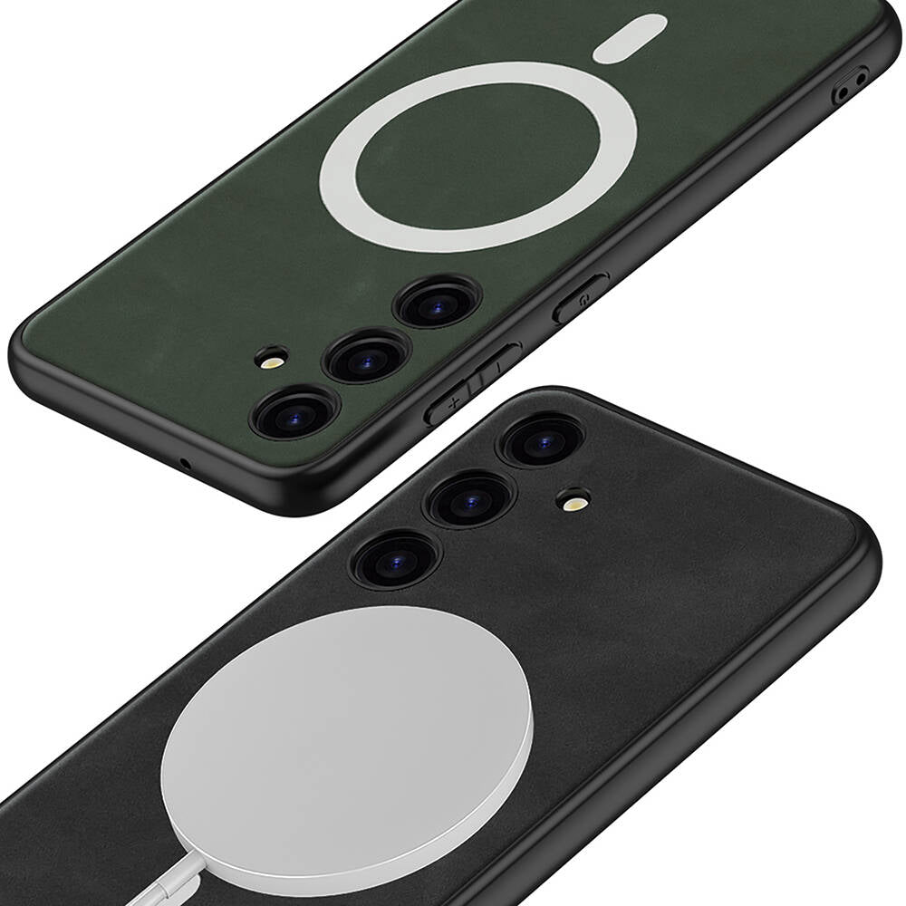 Galaxy S24 Plus Kılıf M-safe Şarj Özellikli Deri Tasarımlı Zore Kıpta Nubuk Kılıf