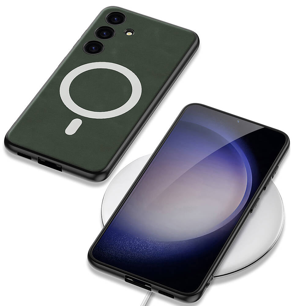 Galaxy S24 Plus Kılıf M-safe Şarj Özellikli Deri Tasarımlı Zore Kıpta Nubuk Kılıf