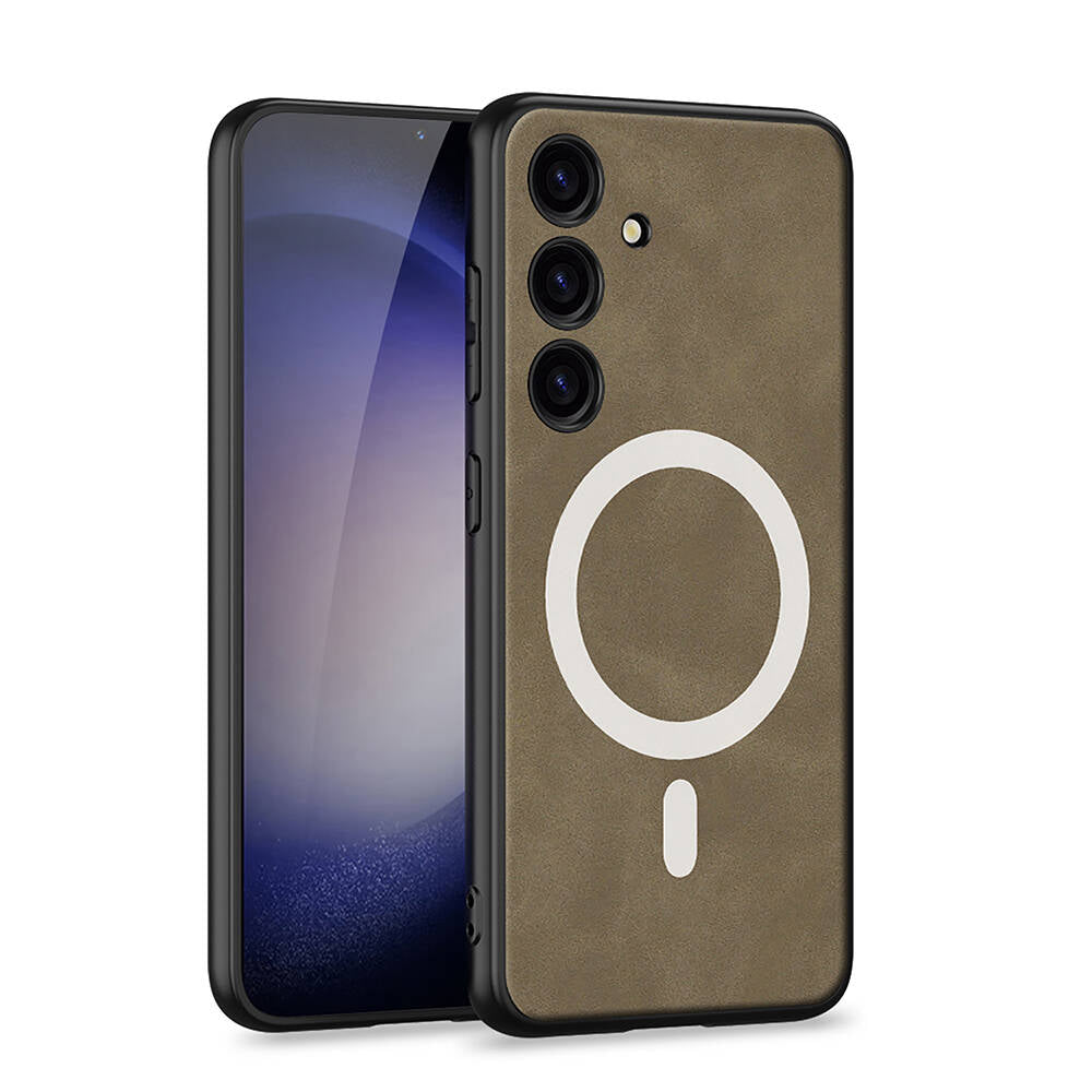 Galaxy S24 Plus Kılıf M-safe Şarj Özellikli Deri Tasarımlı Zore Kıpta Nubuk Kılıf